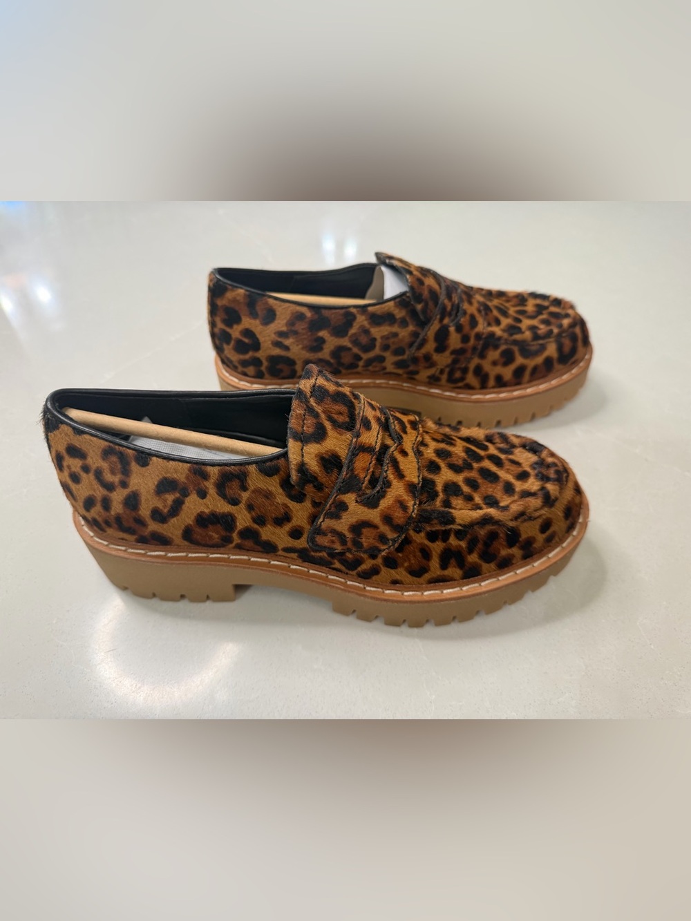 Marc Fisher LTD Norton Leopard Calf Hair Lug Sole Loafer NIB, 8.5